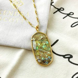 Kendra Scott Long Pendant Necklace - Faceted Reid White Abalone Vintage Gold